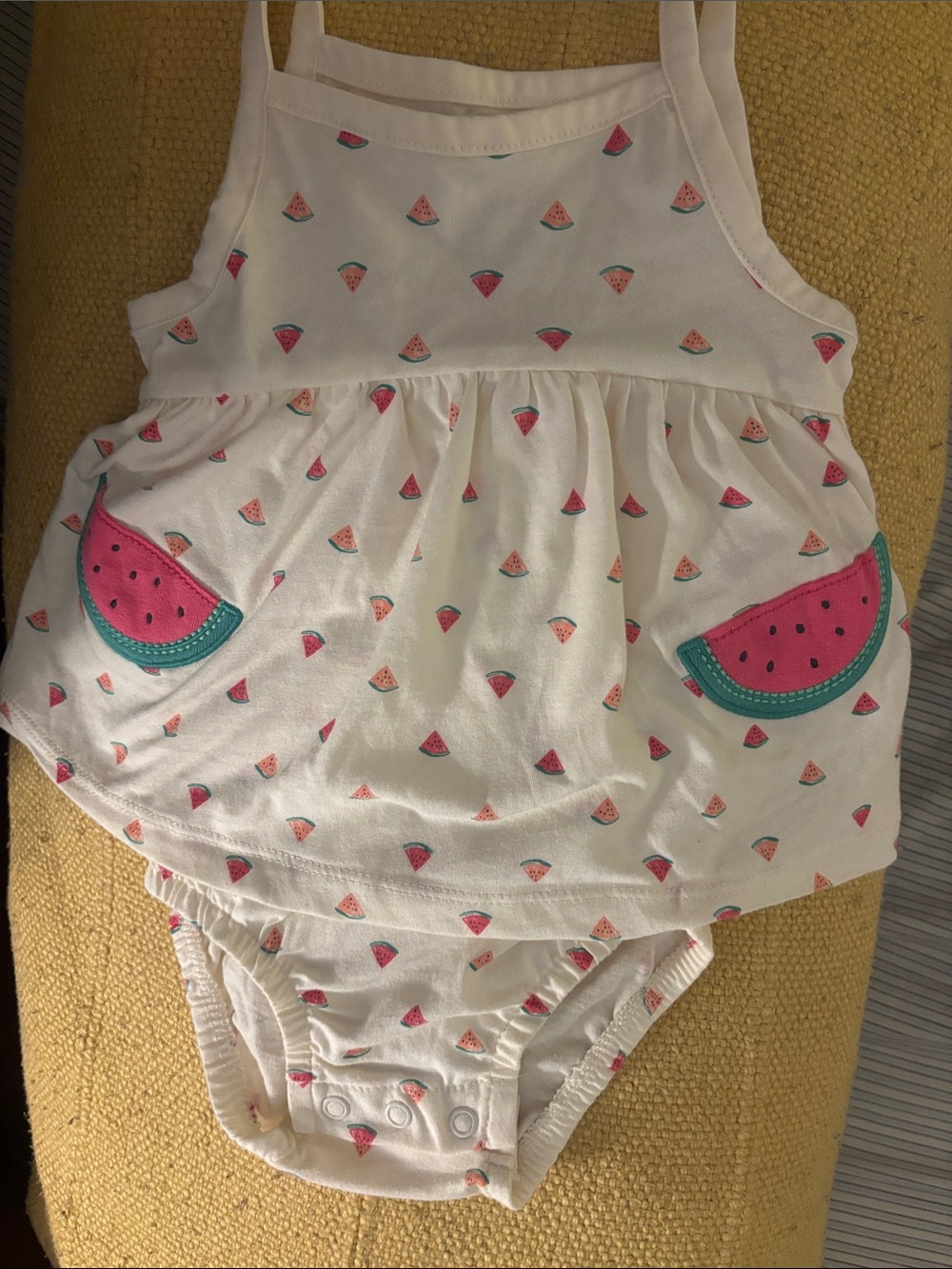 Carter's White Baby One-Piece Bodysuit with Pink & Teal Watermelon Appliqués